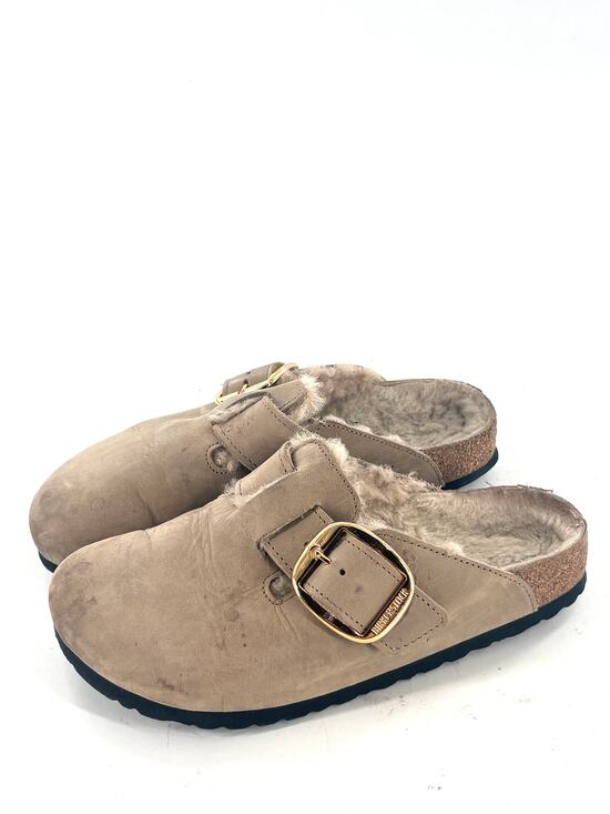 Birkenstock Shoes - Birkenstock Big Buckle Boston Sherpa Clogs 37 7 Tobacco Brown Taupe Tan Leather